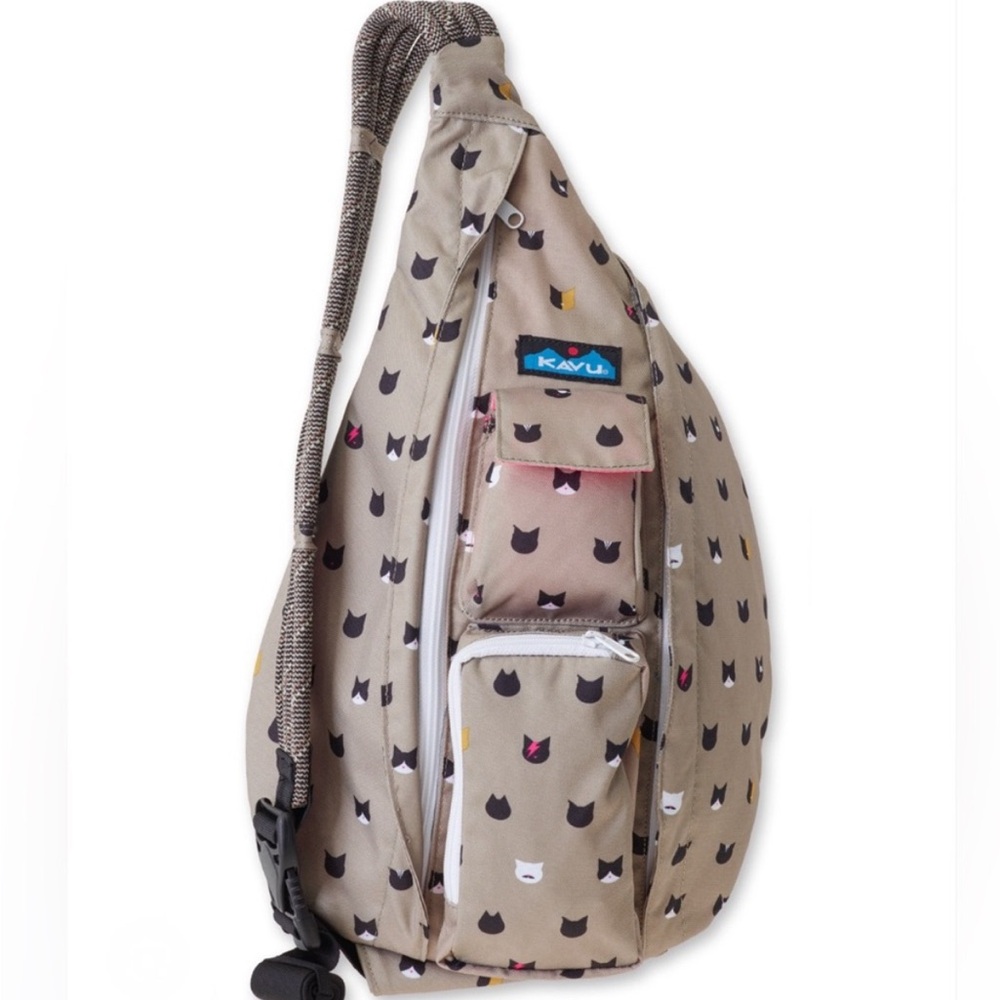 *FREE SHIPPING* Kavu Rope Sling Bag *RARE* Catitude Cat Kitten Print